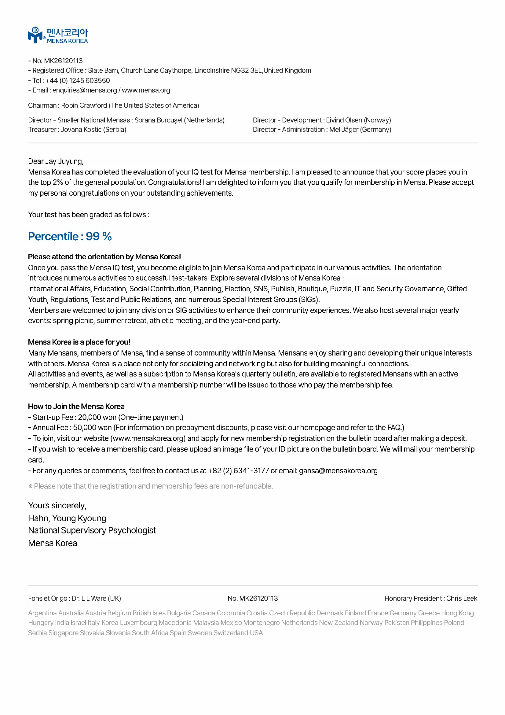Mensa Letter